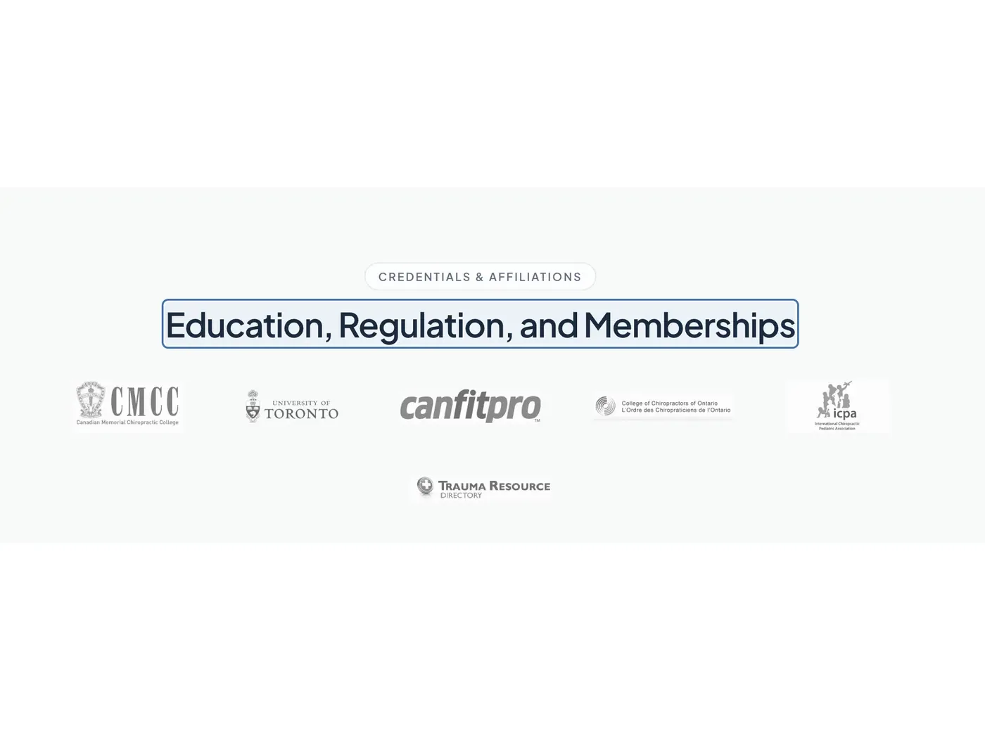 The Cliniverse Sites page editor with a heading selected for inline editing, on a credentials and affiliations section