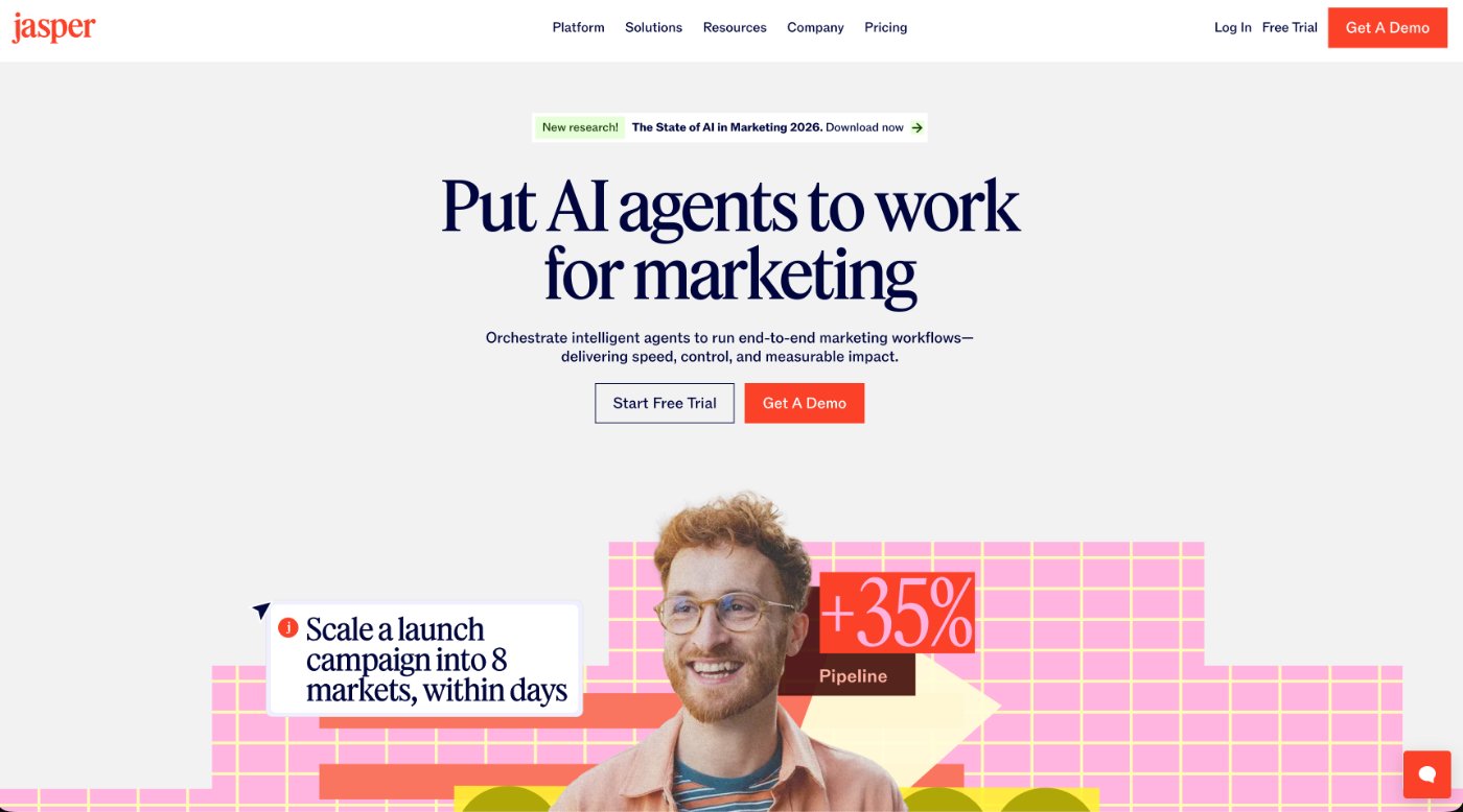 AI marketing platform interface showing campaign scaling and pipeline growth metrics