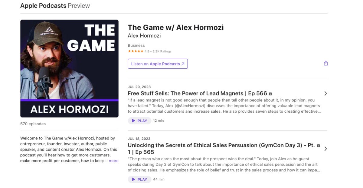 the game ft alex hormozi podcast