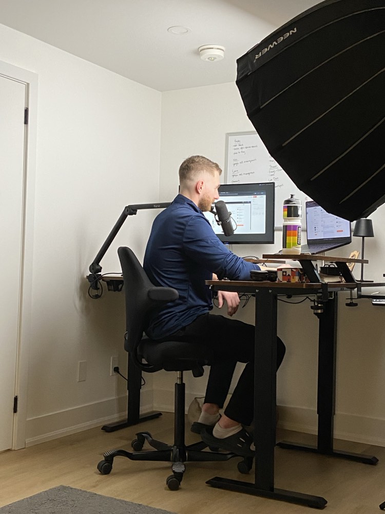 Tyler recording a Cliniverse lesson at his desk